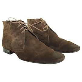 Louis Vuitton-Brown Suede Lace-Up Shoes -Brown