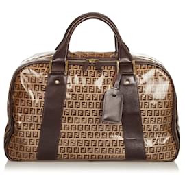 Fendi-Fendi Brown Zucchino Travel Bag-Brown,Beige,Dark brown