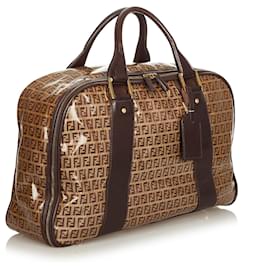 Fendi-Fendi Brown Zucchino Travel Bag-Brown,Beige,Dark brown