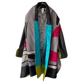 Kenzo Giacca Kimono in Lana Grigia e Rosa Multicolore