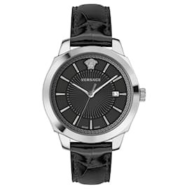 Versace-Icon Classic Leather Watch-Silvery,Metallic