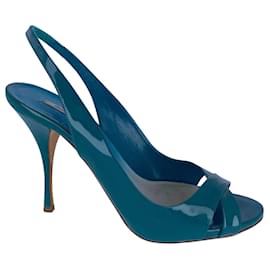 Miu Miu-Miu Miu Open Toe Slingback Heels en Turquoise Patent-Autre