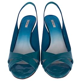 Miu Miu-Miu Miu Open Toe Slingback Heels en Turquoise Patent-Autre