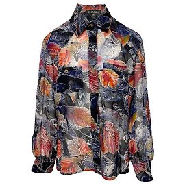 Chanel Vintage-Herbstlaub-Hemd aus mehrfarbiger Seide Mehrfarben