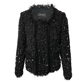Isabel Marant Glitter Sequins Tweed Blazer in Black Cotton Black