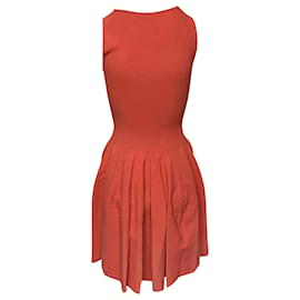 Alexander Mcqueen-Alexander McQueen Sleeveless Bodycon Dress Flare Skirt in Red Rayon-Red