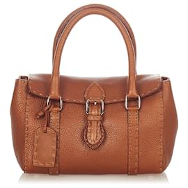 Fendi-Sac à main en cuir marron Selleria Linda Fendi-Marron