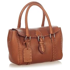 Fendi-Sac à main en cuir marron Selleria Linda Fendi-Marron