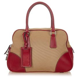 Sac à main Prada Marron Canapa Bauletto Marron Rouge Beige
