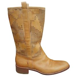 Sartore openwork leather boots beige 37 Beige