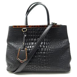 FENDI CABAS HANDBAG 2 Jours 8BH250 BLACK LEATHER HAND BAG Black