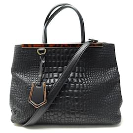 Fendi-FENDI CABAS HANDBAG 2 Jours 8BH250 BLACK LEATHER HAND BAG-Black