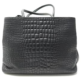 Fendi-FENDI CABAS HANDBAG 2 Jours 8BH250 BLACK LEATHER HAND BAG-Black