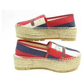 Gucci-NEUF CHAUSSURES GUCCI ESPADRILLES LOGO SYLVIE 525989 38 PLATFORM FLAT SHOES-Multicolore