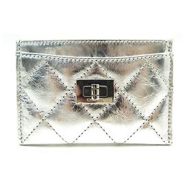 CHANEL CARD HOLDER FERMOIR MADEMOISELLE SILVER LEATHER CARDS HOLDER Silvery