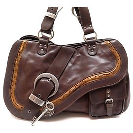CHRISTIAN DIOR GAUCHO HANDBAG IN BROWN LEATHER HAND BAG PURSE Brown