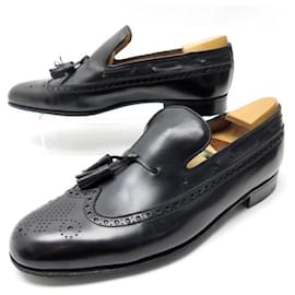 JM Weston-JM WESTON SHOES FLORAL TAPED MOCCASINS 181 9E 43 black leather-Black