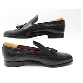 JM Weston-JM WESTON SHOES FLORAL TAPED MOCCASINS 181 9E 43 black leather-Black