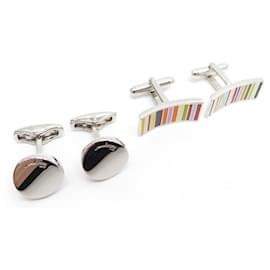 Salvatore Ferragamo-SALVATORE FERRAGAMO + PAUL SMITH SILVER CUFFLINKS CUFFLINKS SET-Silvery