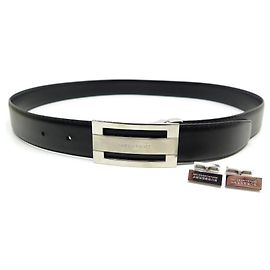 BURBERRY T BELT90 BLACK LEATHER + SILVER CUFFLINKS BELT BOX Black