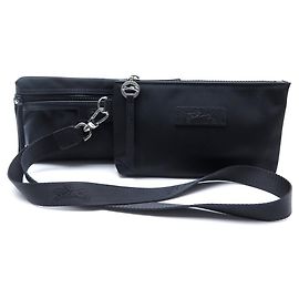 NEW LOT 2 LONGCHAMP LE PLIAGE NEO CLUTCHES IN BLACK CANVAS POUCH POUCH Black