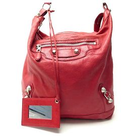 BALENCIAGA GIANT DAY BAG 285437 RED LEATHER HAND BAG Red