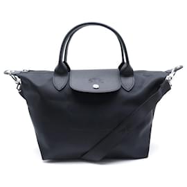 Longchamp-NEU LONGCHAMP LE PLIAGE NEO S HANDTASCHE AUS SCHWARZEM CANVAS BANDOULIERE HANDTASCHE-Schwarz