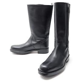 Hermès-NEW HERMES LODGE BOOTS SHOES 42 BLACK LEATHER + LEATHER BOOTS BOX-Black