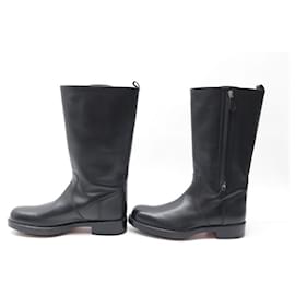Hermès-NEW HERMES LODGE BOOTS SHOES 42 BLACK LEATHER + LEATHER BOOTS BOX-Black