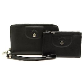 MUCHO 2 LONGCHAMP LE PLIAGE CARTERAS DE CUERO NEGRO CARTERA NUEVA CARTERA Negro