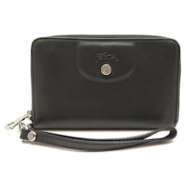 Longchamp-MUCHO 2 LONGCHAMP LE PLIAGE CARTERAS DE CUERO NEGRO CARTERA NUEVA CARTERA-Negro