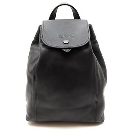 NEW LONGCHAMP LE PLIAGE BACKPACK 10089757001 BLACK LEATHER BACKPACK BAG Black