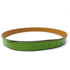 Autre Marque NEW T-BELT TIE85 COMPATIBLE BUCKLE HERMES 32MM CROCODILE BELT LEATHER Green
