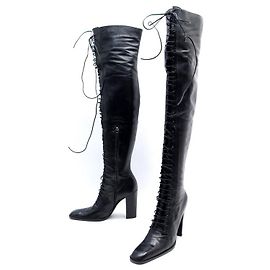 SAPATOS YVES SAINT LAURENT BOTAS COZINHAS DE LACE-UP 39 botas de couro preto Preto