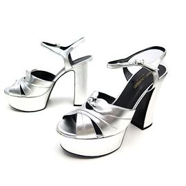 NEUE SAINT LAURENT CANDY SCHUHE 384977 Silberne Ledersandalen 39 Schuhe Silber