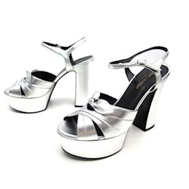 Saint Laurent-NEW SAINT LAURENT CANDY SHOES 384977 Silver leather sandals 39 SHOES-Silvery