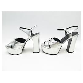 Saint Laurent-NEW SAINT LAURENT CANDY SHOES 384977 Silver leather sandals 39 SHOES-Silvery
