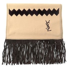 BUFANDA YVES SAINT LAURENT ROBADA LOGO YSL CON FLECOS EN CUERO FLECOS BUFANDA ROBADA Beige