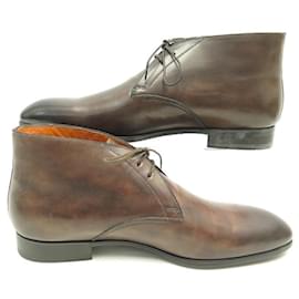 Santoni-SANTONI SIMON SHOES 11163 CHUKKA 7.5 It 42.5 BROWN LEATHER FR PATINA-Brown