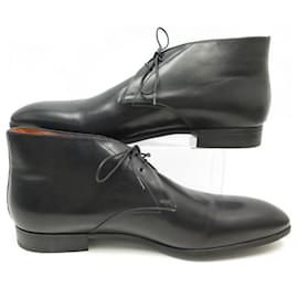 Santoni-SANTONI SHOES 11163 CHUKKA ANKLE BOOTS 10 It 45 FR BLACK LEATHER LOW BOOTS-Black