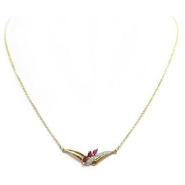 Autre Marque-Necklace 43 cm in yellow gold 18 DIAMONDS AND RUBIES DIAMONDS & YELLOW GOLD NECKLACE-Golden