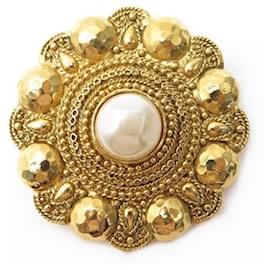 Chanel-VINTAGE NEUF BROCHE CHANEL EN METAL DORE & PERLE CENTRALE GOLDEN NEW BROOCH-Doré