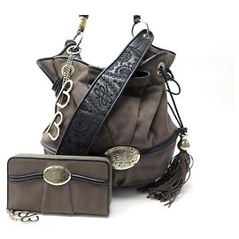 SAC A MAIN LANCEL BRIGITTE BARDOT BB + PORTEFEUILLE DAIM MARRON HAND BAG Marron