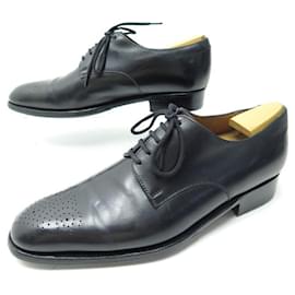 JM Weston-JM WESTON SHOES 577 Derby 6D 41 BLACK LEATHER + BLACK SHOES TRIMMERS-Black