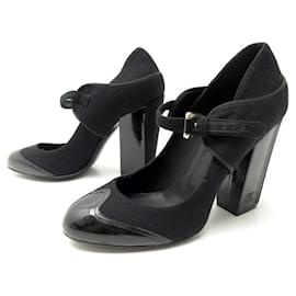 Chanel-CHANEL SHOES WITH STRAPS IN TWEED AND BLACK PATENT LEATHER 40 SHOES-Black
