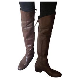 Autre Marque Bottes hautes en cuir marron Marron
