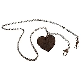 Yves Saint Laurent-Heart pendant in wood and silver 925-Brown,Silvery