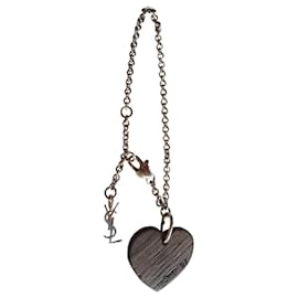 Yves Saint Laurent-Bracelet adjustable cœur argent 925 et bois-Marron,Argenté