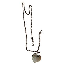 Yves Saint Laurent Collar corazón de plata 925 y nácar Plata Blanco roto