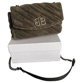 Balenciaga BB an der Kette Handtasche Samt dunkelgrau Anthrazitgrau